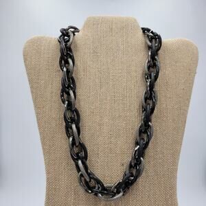 Gunmetal Necklace Black Silver Tone Thick Chunky Chain Link Fashion Statement
